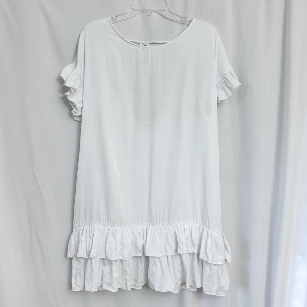 Mulla Open Back Fringe White Boho Ruffle Hem Dress Size S - Picture 6 of 11